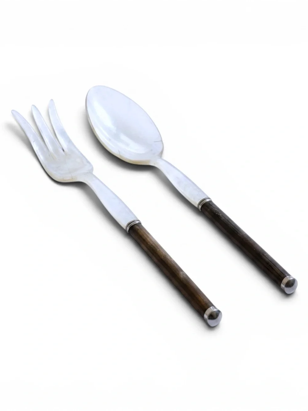 VTG 1980s SILVER HANDLE SALAD FORK AND SPOON set tossed salad tools tongs retro